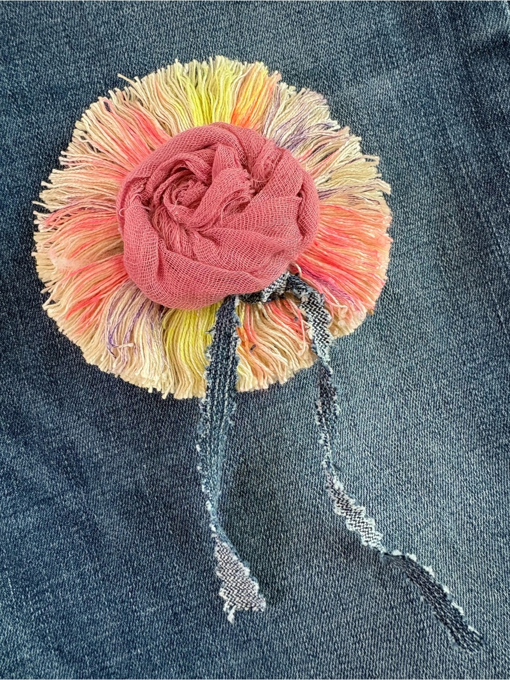 Boho Pink Multi-Color Fringe Flower Brooch - Women's Accessory